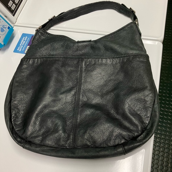 J Crew Leather Bag Purse Black Distressed Bohemian Chic - Picture 14 of 17